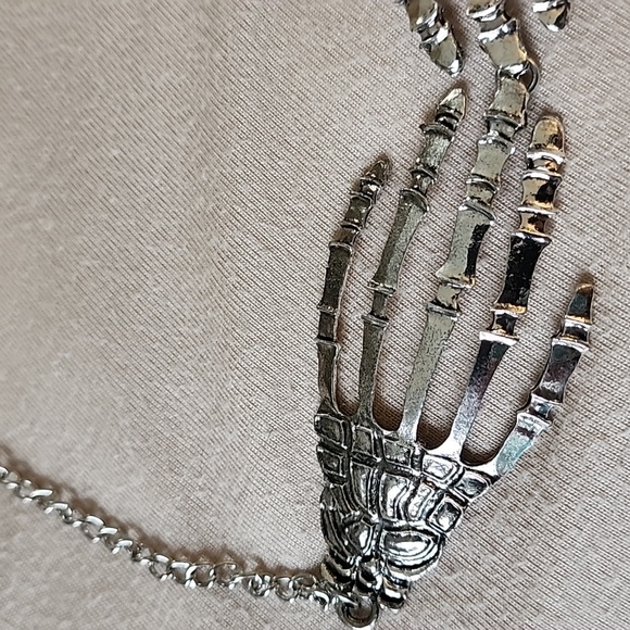 Silver Skeleton Hand Necklace Choker - Picture 2 of 6